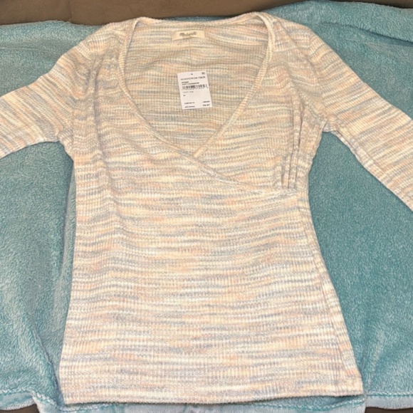 Madewell Tops - Madewell Space Dye Faux Wrap Top Color Soft Rainbow Size Medium NEW With Tags